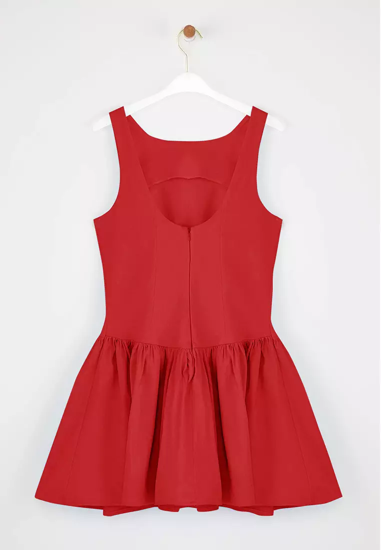 Red Waist Opening Short/Mini Dress