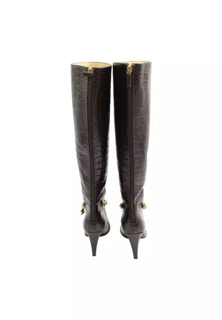 Buy Celine Pre Loved CELINE Brown Croc Embossed Leather Boots with