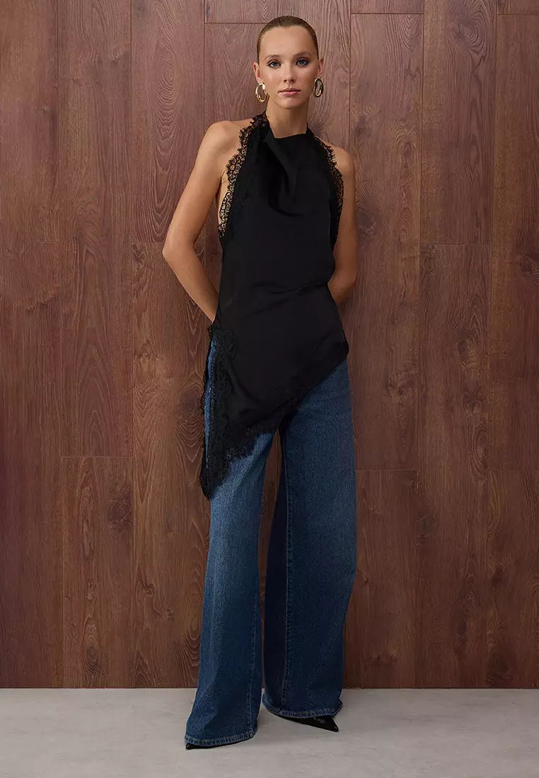 Asymmetrical Cut Satin Top