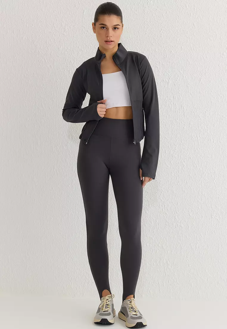 Anthracite Brushed Soft Fabric Thumb Hole Knitted Sports Jacket/Sweatshirt THMAW25SK00001
