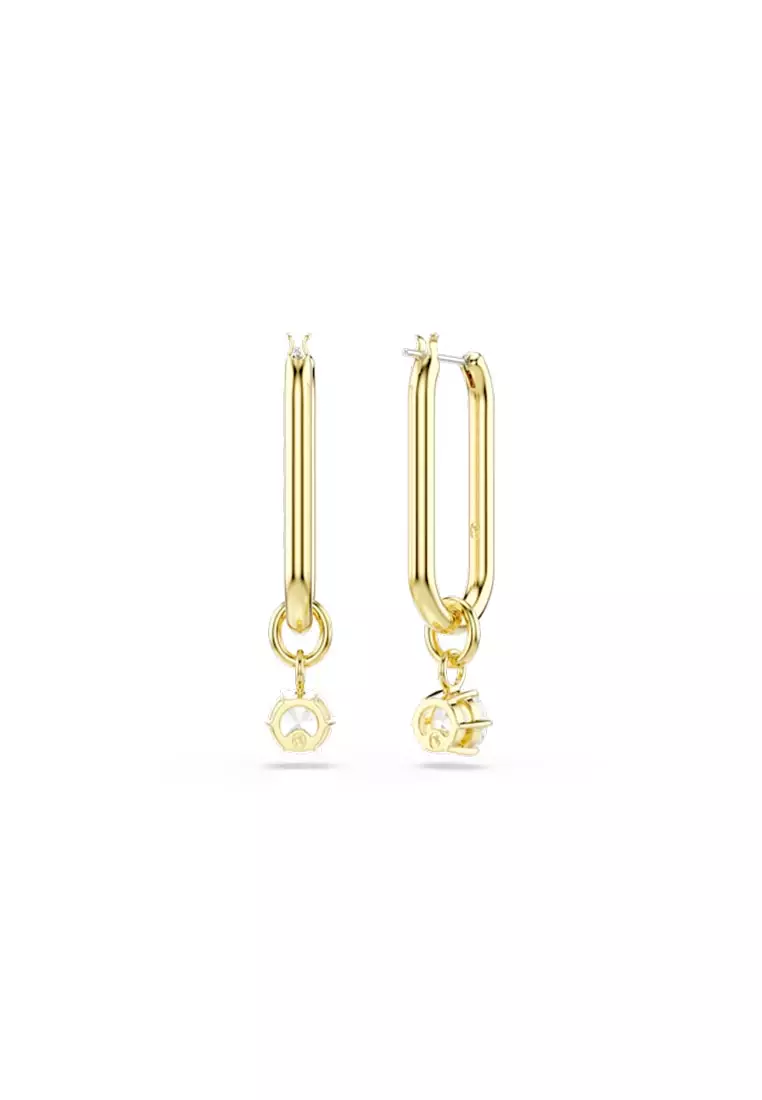 Constella Drop Earrings, Round Cut, White, Gold-Tone Plated