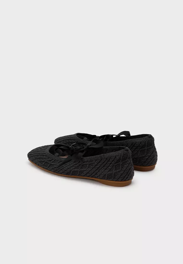 飞织面云感系带平底鞋