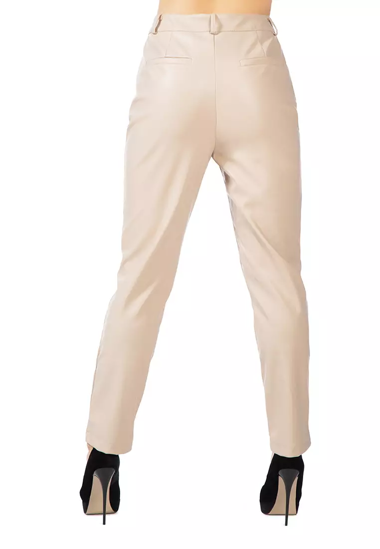 Beige Faux Leather Trousers