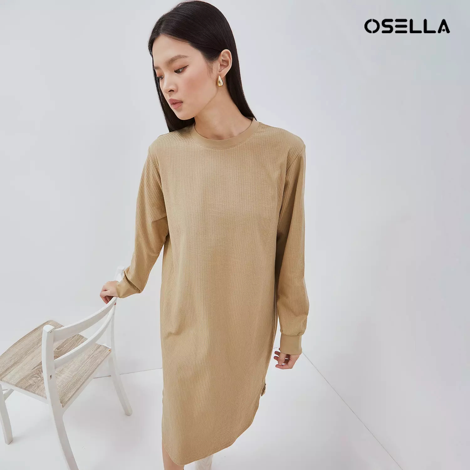 [NEW]OSELLA NAURA FANCY KNIT MIDI DRESS 2157500650 | Dress Rajut Wanita Lengan Panjang