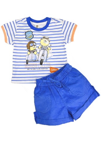 Toffyhouse white and blue Toffyhouse Beary Best Friends shorts & t-shirt set 284C8KAD6EC36DGS_1
