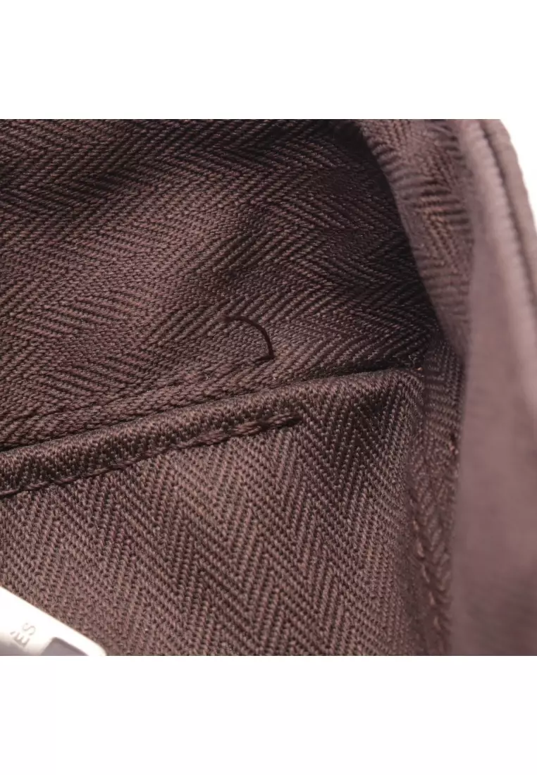 Pre-Loved Hermès Acapulco PM Handbag toile chevron leather Dark brown silver hardware