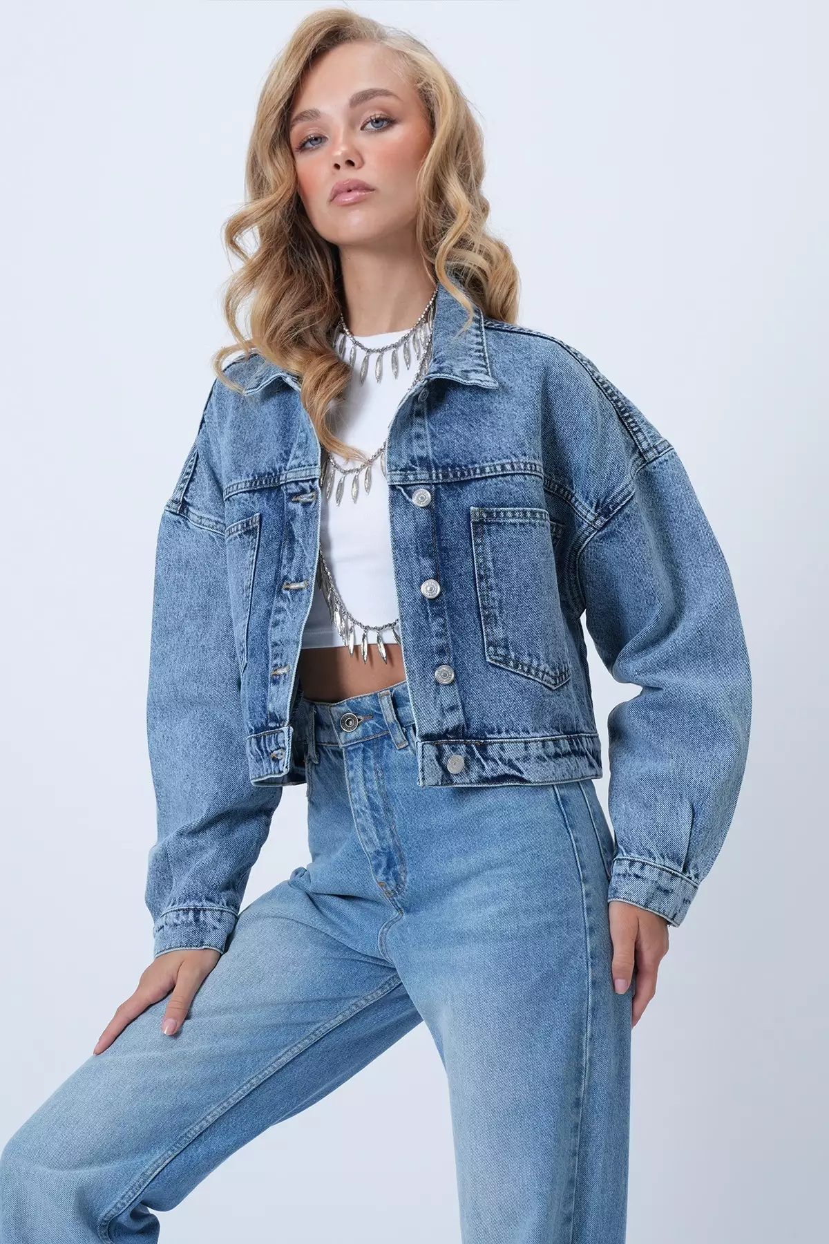 Women's Light Blue Trucker Denim Jacket Alc-X14478