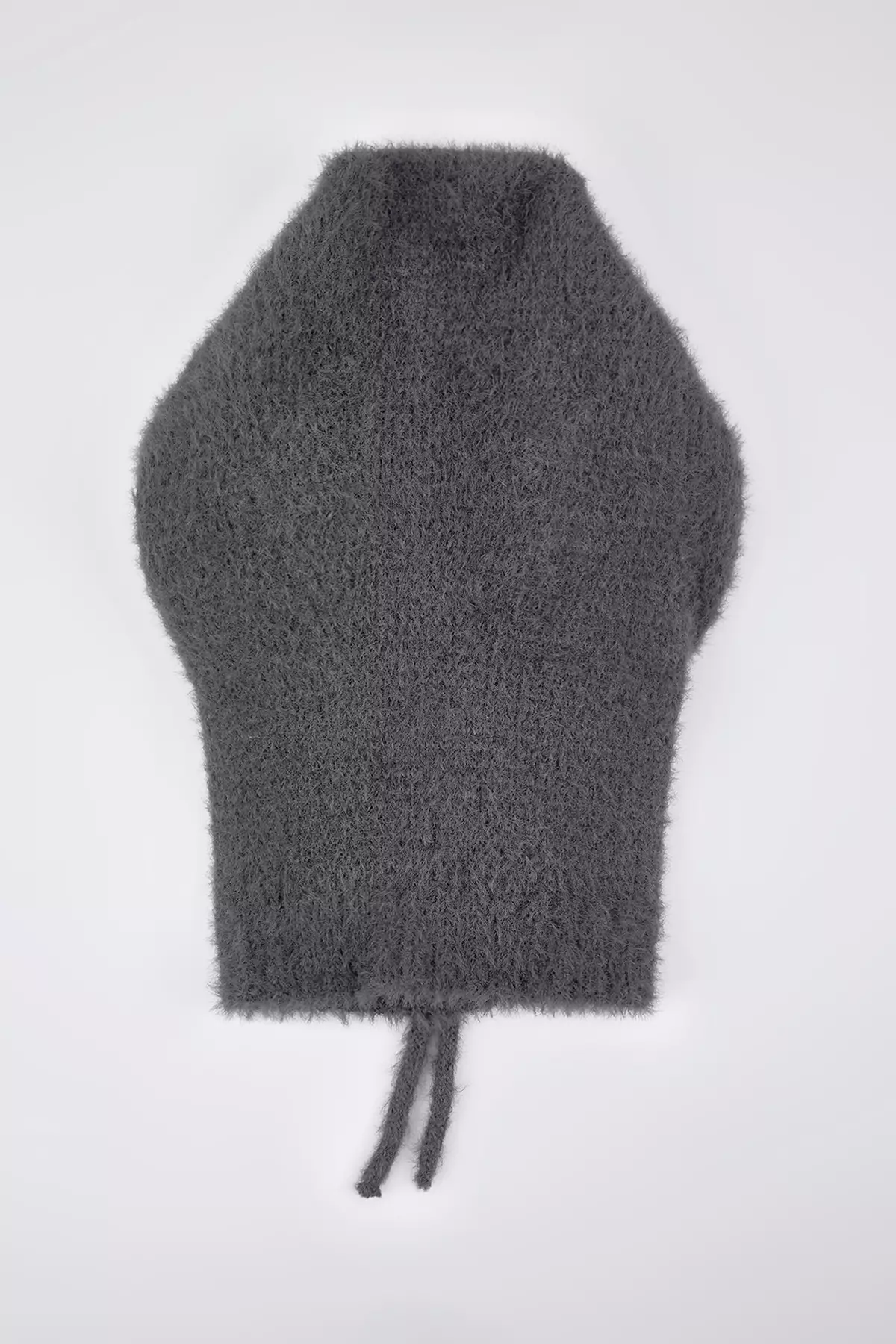 Soft Textured Anthracite Tie-Up Head-Wrapping Knitwear Balaklava Beanie Twoaw26Br2