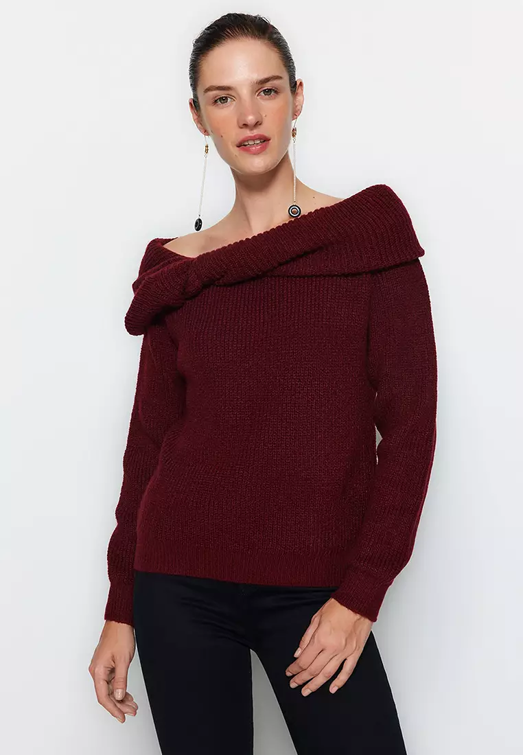 Maroon off the shoulder outlet sweater