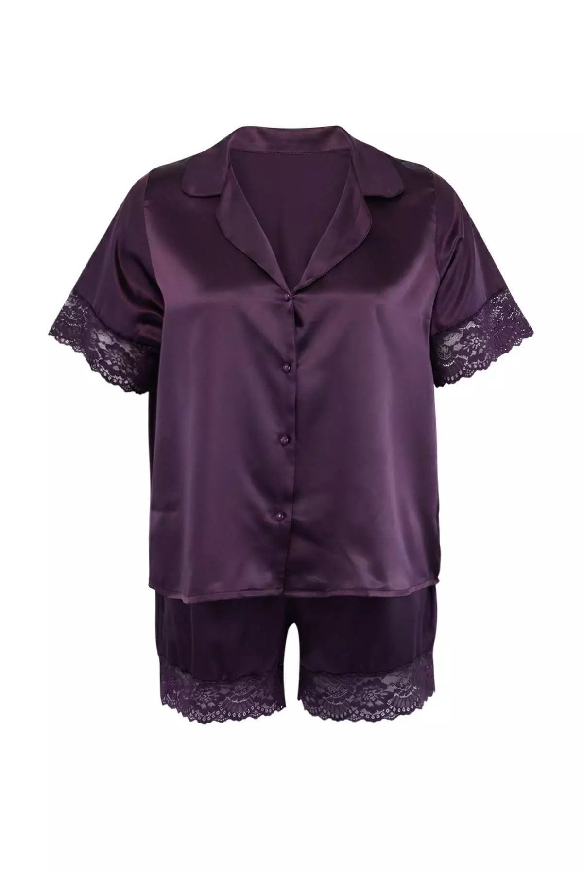 Plum Dowry Set Satin Shirt Collar Large Size Pajama Set Tbbss26Ai00068