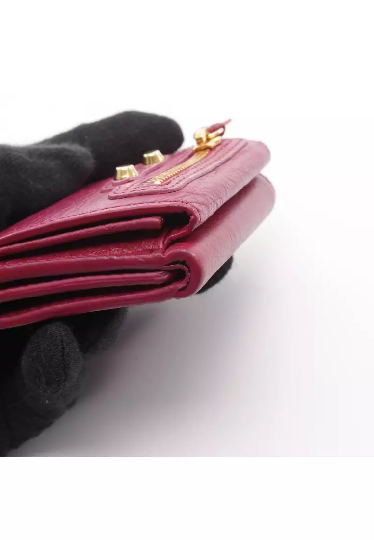Pre-Loved BALENCIAGA classic mini wallet trifold wallet leather Pink purple
