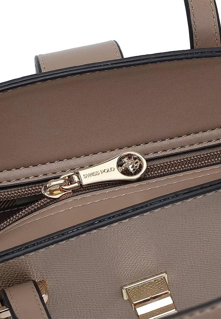 Women's Twist Lock Top Handle Bag / Sling Bag / Crossbody Bag - Beige