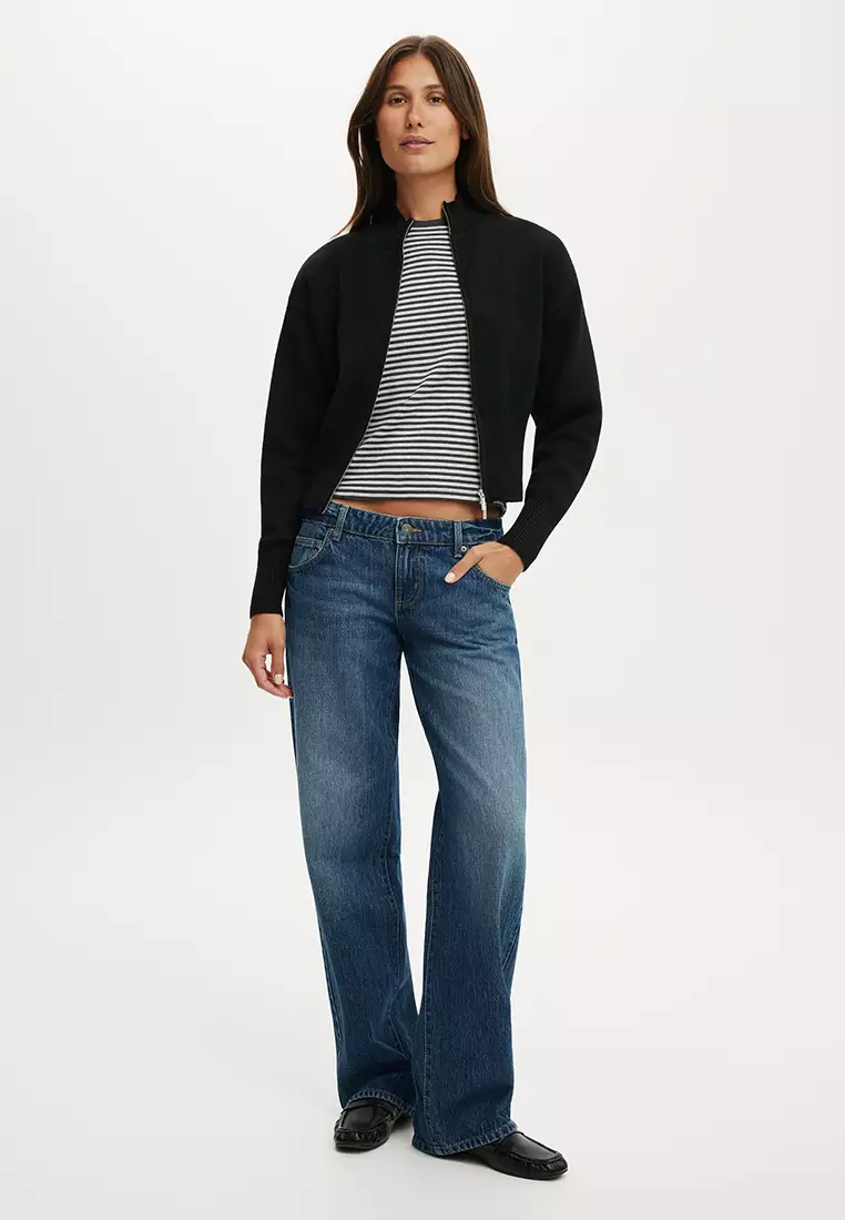 Lotus Cinched Zip Knit Bomber Sweater