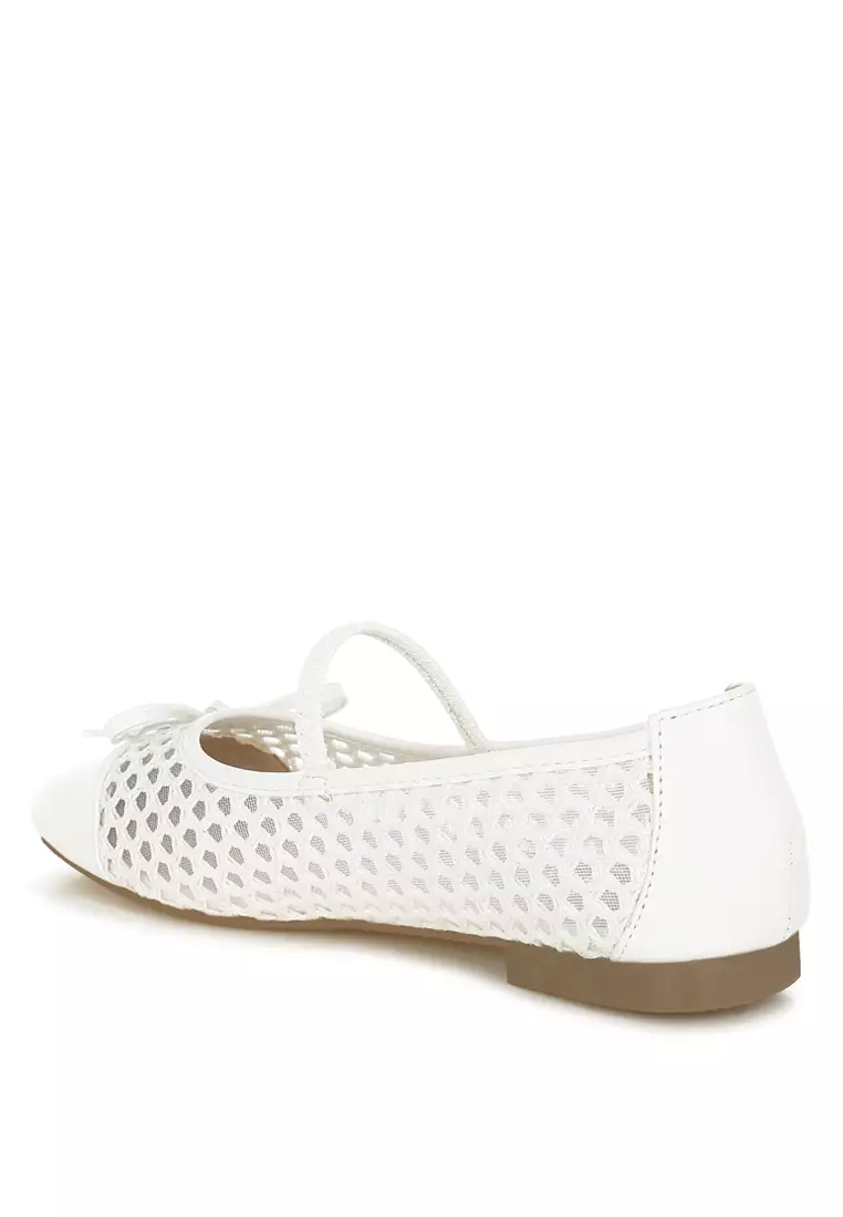 白色編織蝴蝶結細節芭蕾舞鞋