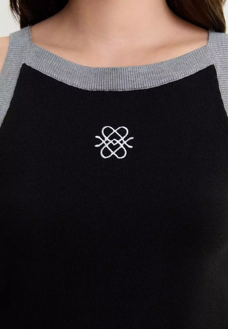 Contrast Trim Knit Tank Top - Black