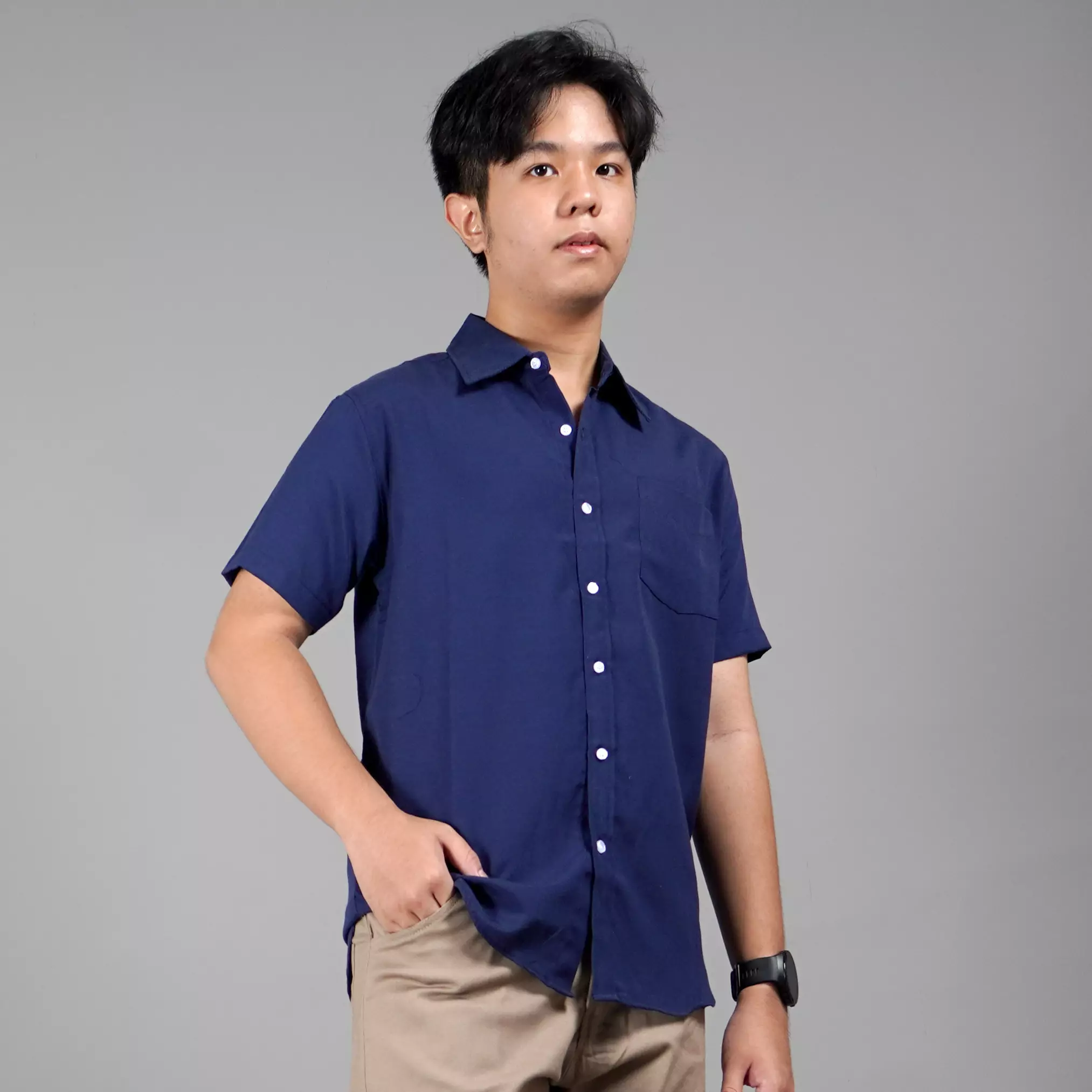 CALEB Kemeja Casual Pria Kemeja Polos Pria Lengan Pendek - NAVY