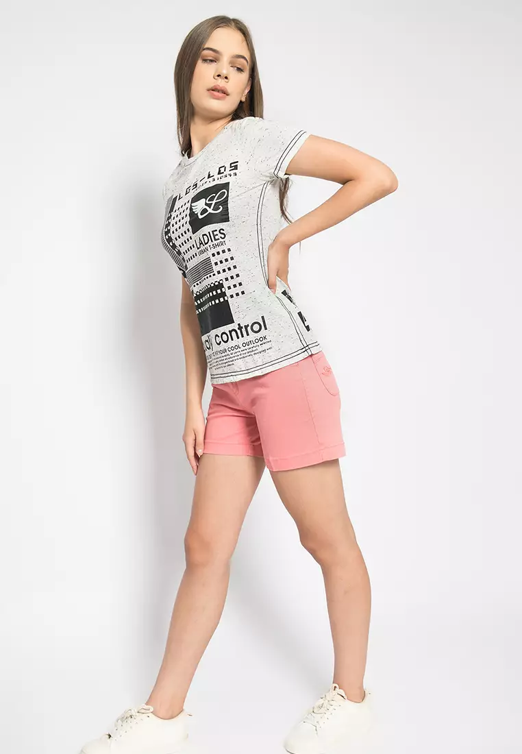 LGS - Kaos Casual Wanita - Lengan Pendek - Warna Abu - Gambar Sablon