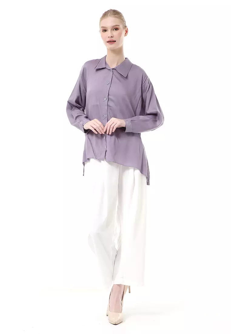 Ayudia Shirt Long Sleeve Atasan Wanita Premium Quality - Grey