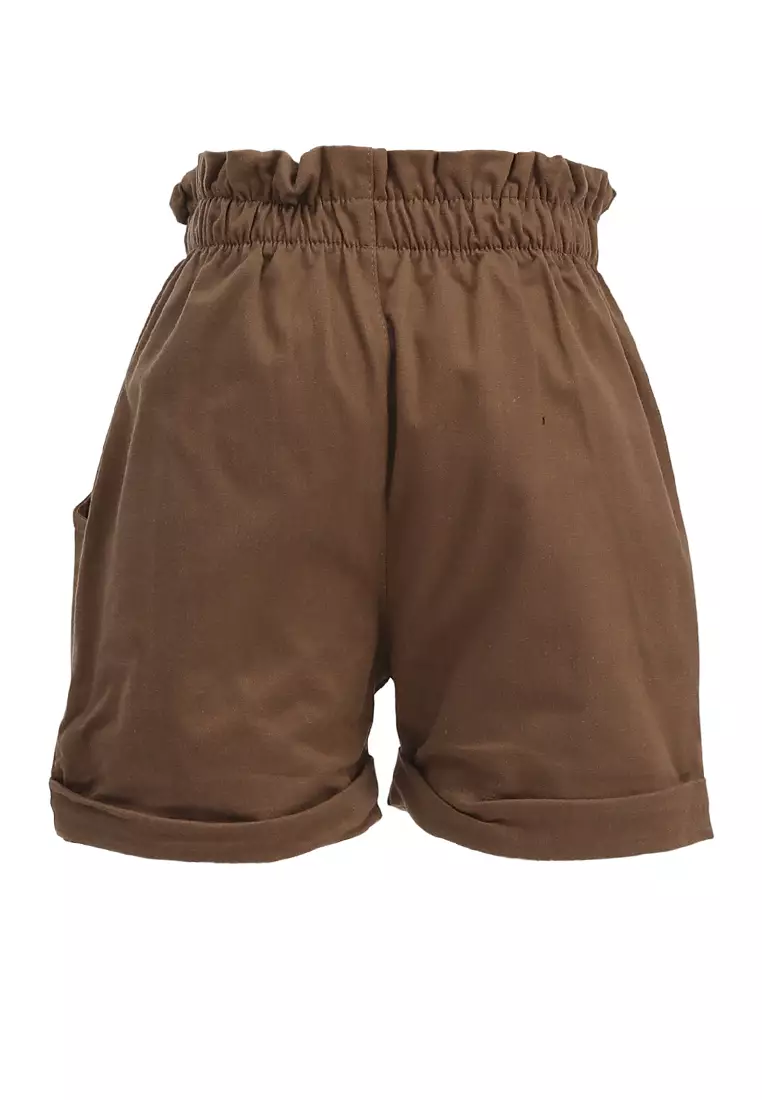 Milly Celana Pendek Anak Perempuan Short Chinos Motif Polos Pinggang Karet Material Cotton Twill ORIGINAL - Coffee