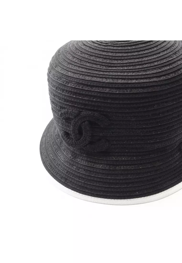 Pre-Loved Chanel coco mark bucket hat hat fabric black white
