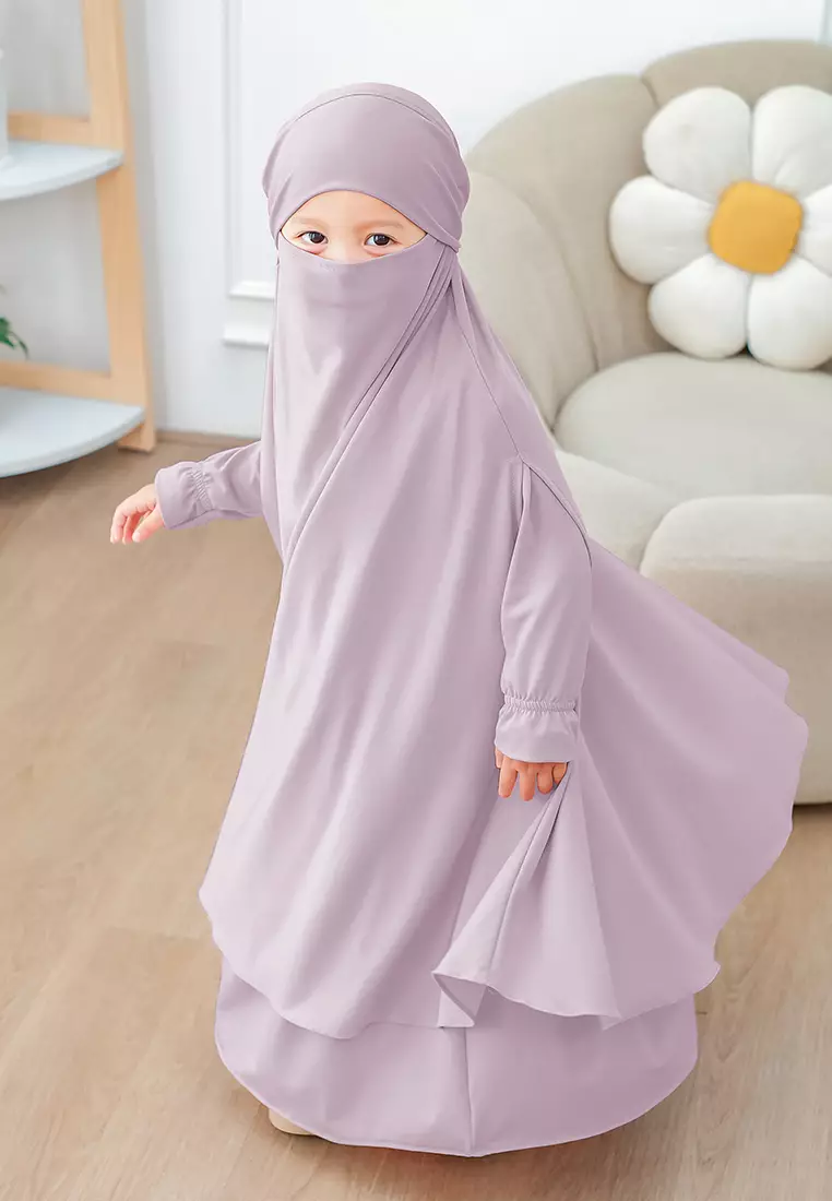Alyafa Khimar One set Syari | Set Dress Gamis Syari Cadar - Anak - M