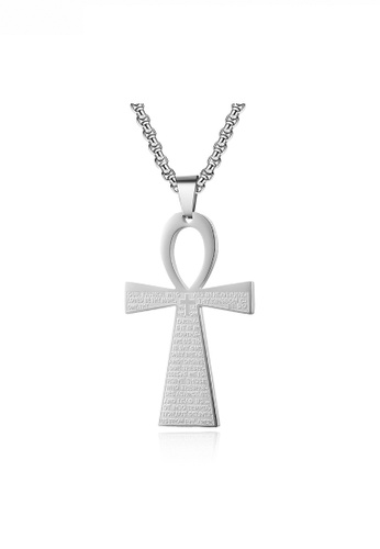 HAPPY FRIDAYS silver Titanium Steel Key of Life Religious Word Pendant Necklace JW QF-DZ427 EB340ACD3D408CGS_1