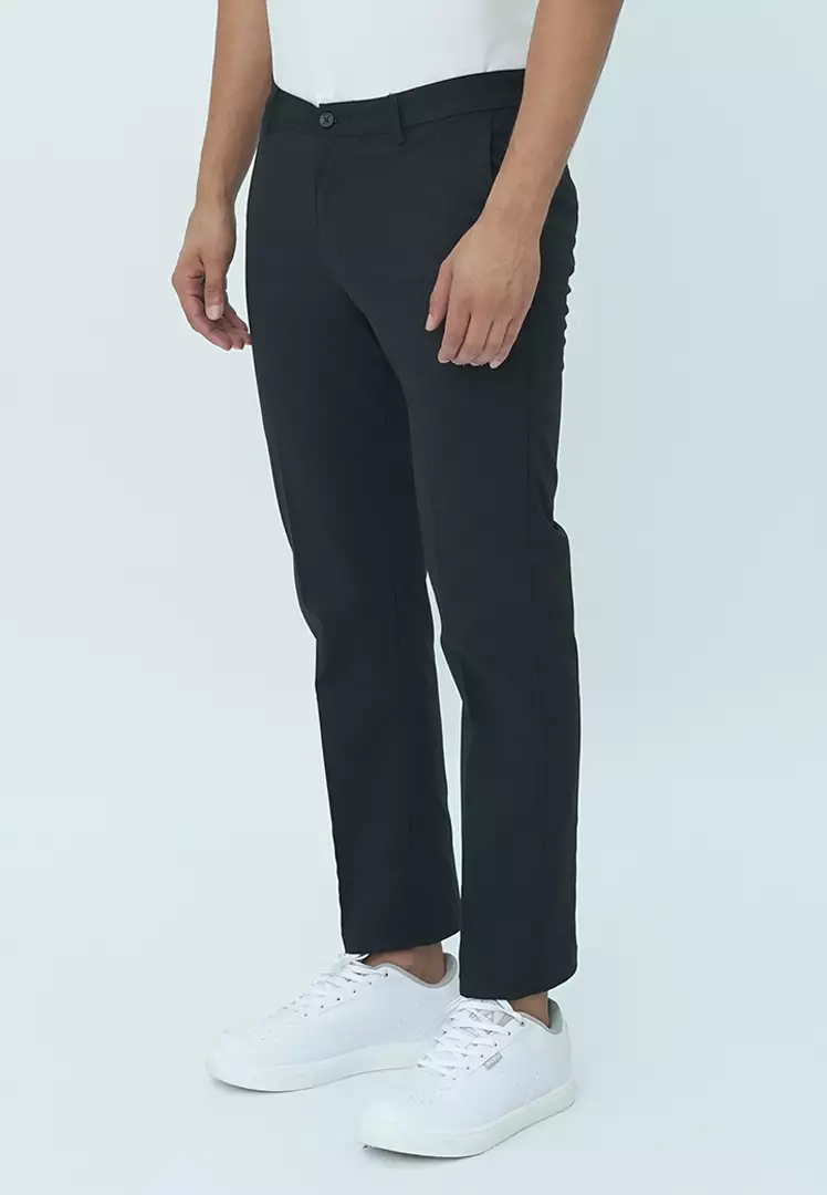 Johnwin - Celana Formal Sigma Ankle Pants - Celana Panjang Pria - Bahan Katun Polyester - Slim Fit - Hitam - F.1024.006.110.C