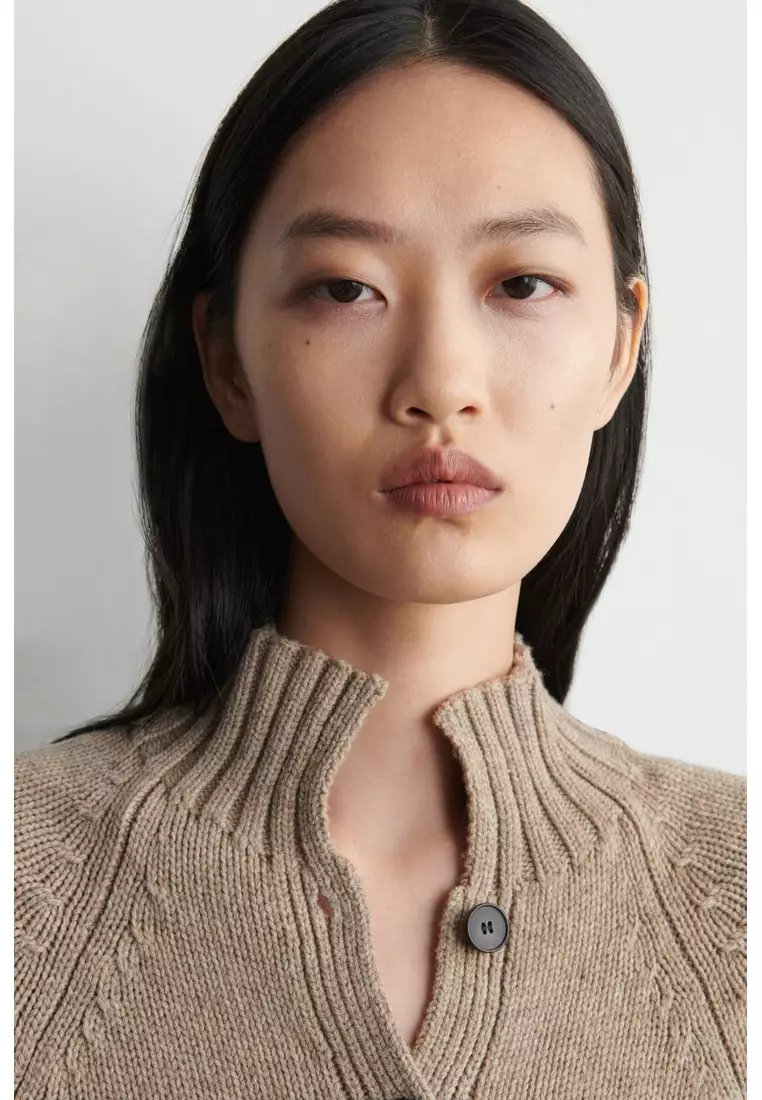 MERINO WOOL FUNNEL-NECK CARDIGAN