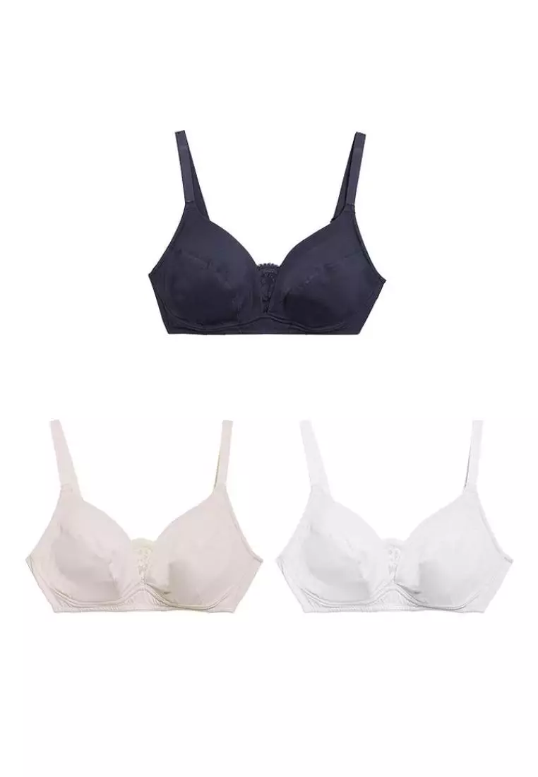 Buy MARKS & SPENCER M&S 3pk Cotton & Lace Non Wired Full Cup Bras A-E  Online