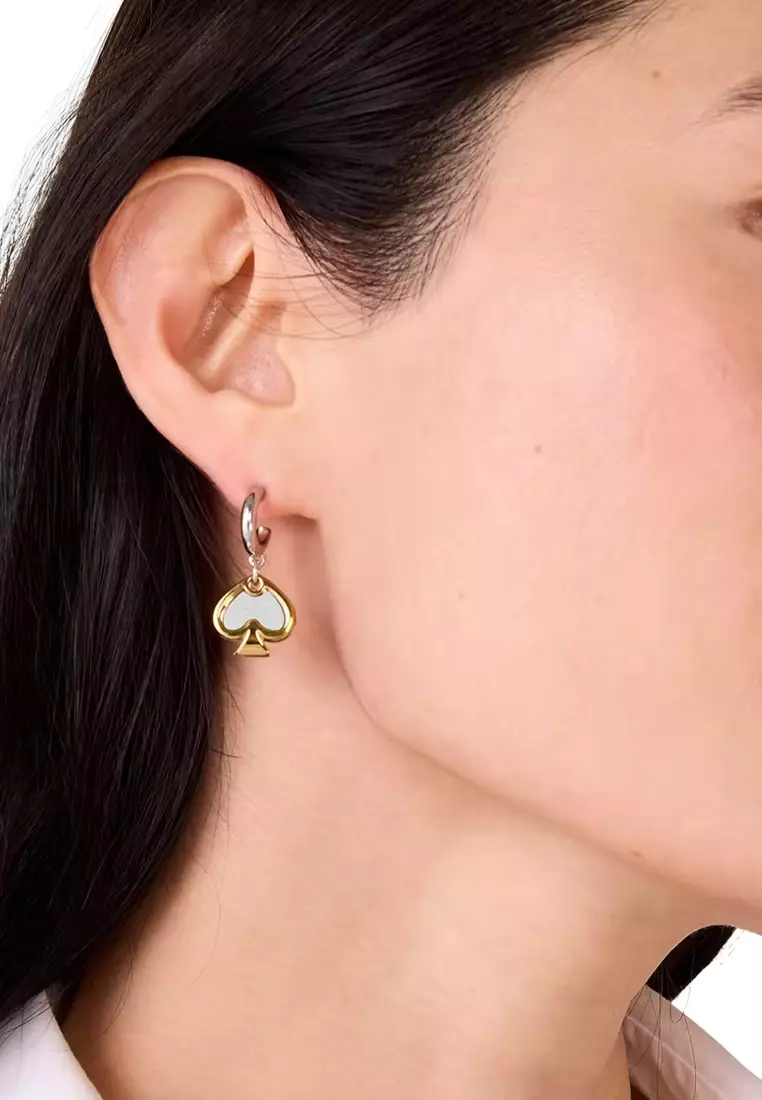 Statement Spade Charm Drop Huggies Earrings - Silver Gold KL110