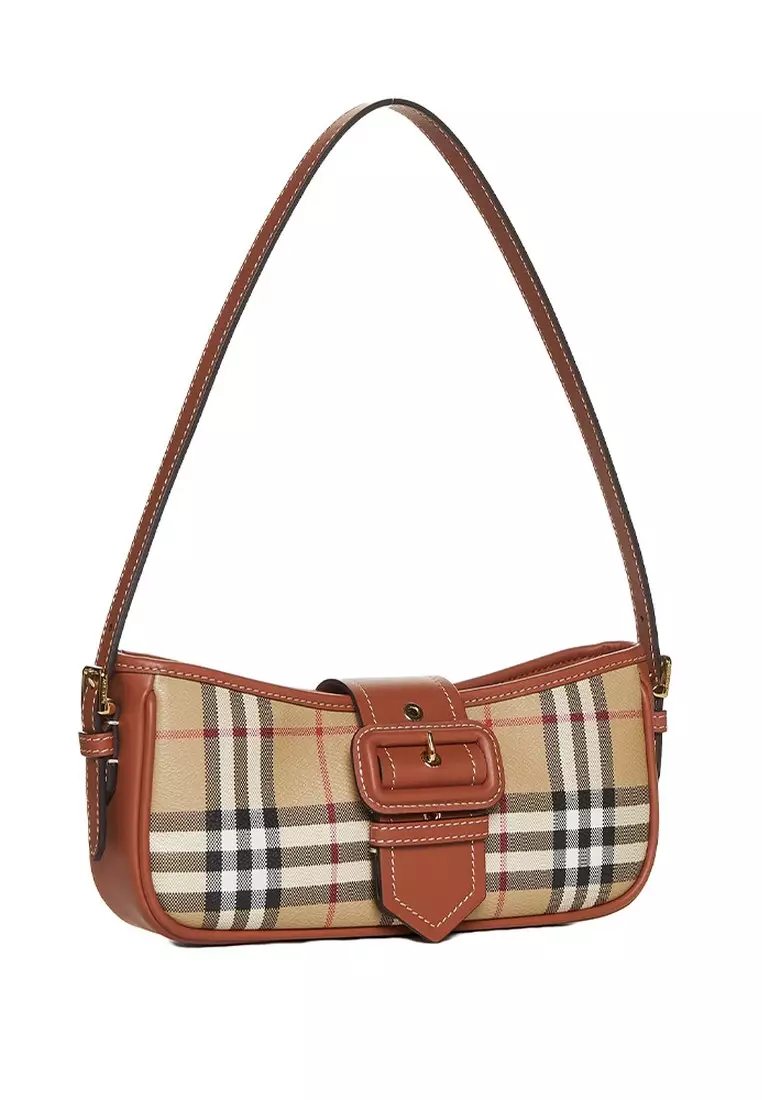 Check Sling Shoulder Bag in Archive Beige/Briar Brown