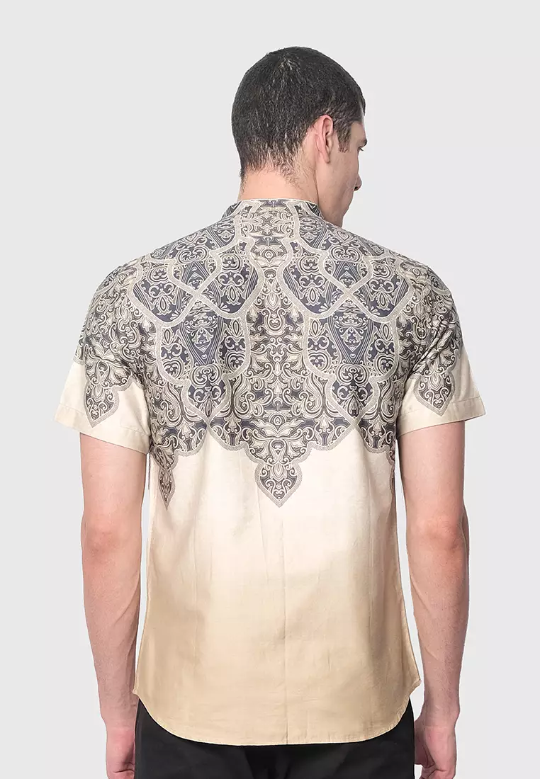 MOC Kemeja Batik Shanghai Lengan Pendek Pria SAFIDY-KHAKI