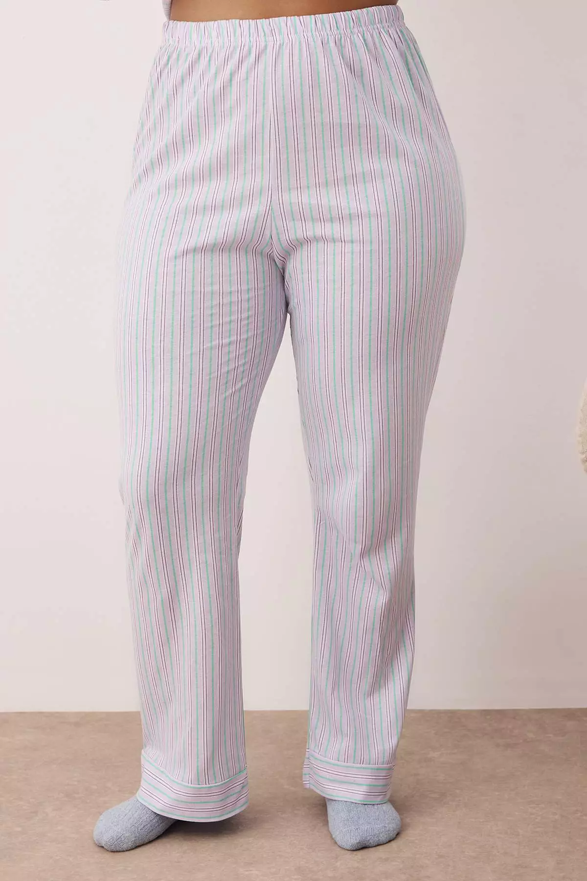 Lilac 100% Cotton Striped Shirt-Pants Knitted Pajama Set Tbbaw26Ai00017