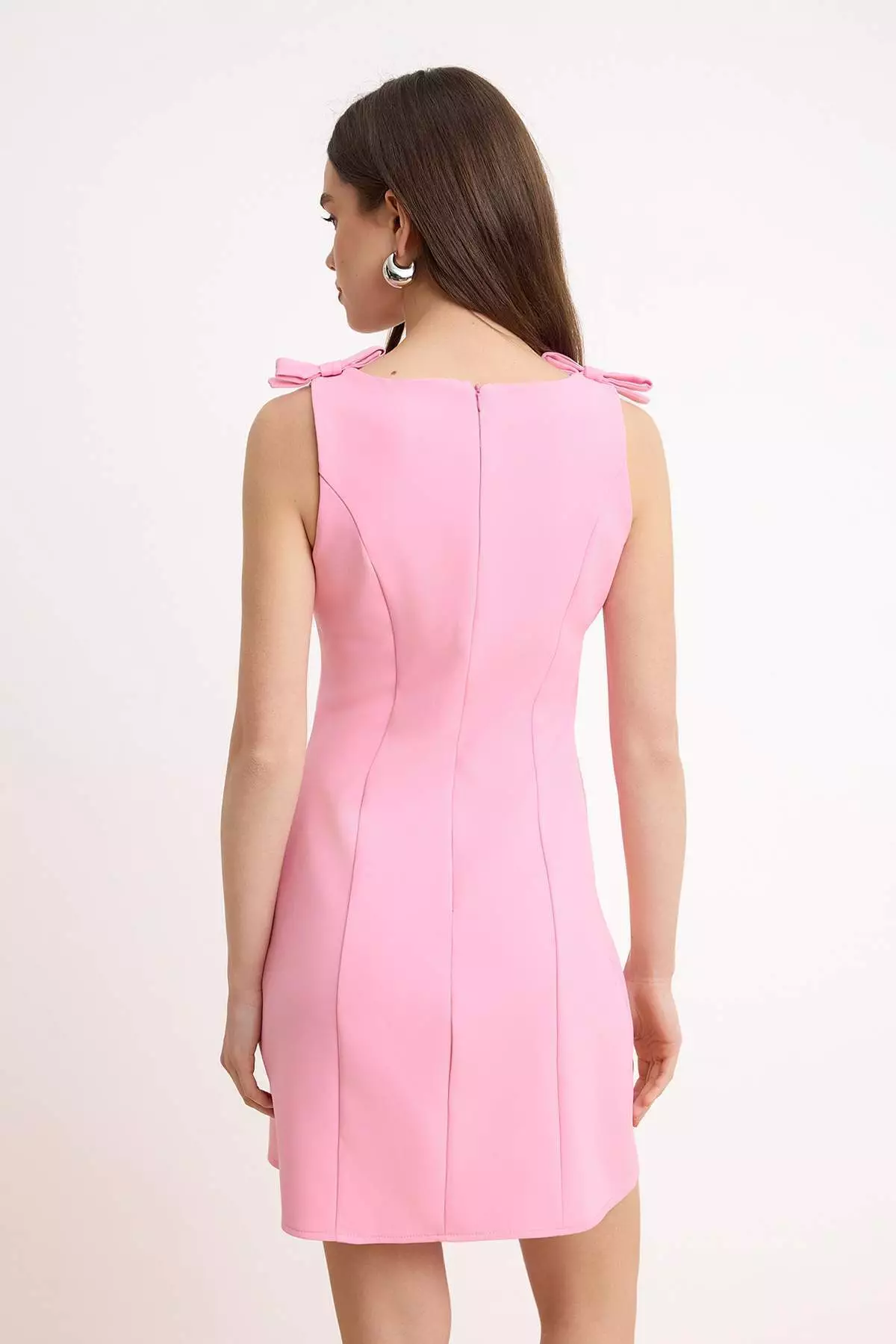 Light Pink Plain A-Line Bow Short / Mini Woven Dress Twoss25El267