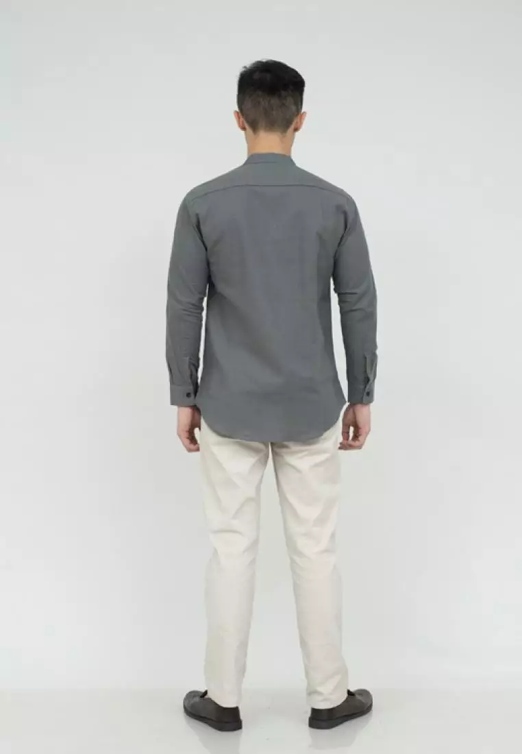 Houseofcuff kemeja Koko Lengan Panjang Pria Abu