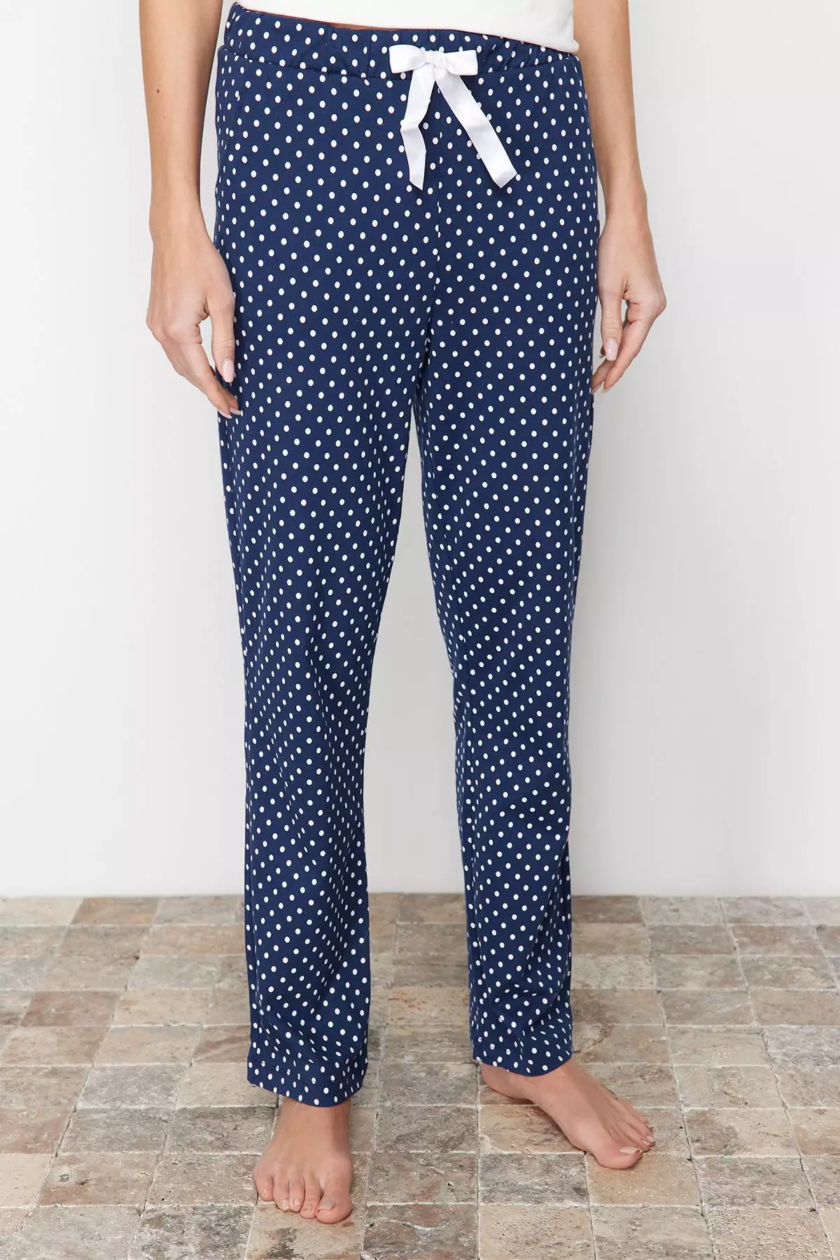 White-Multi Color Cotton Polka Dot Knitted Pajamas Set THMSS24PT00323