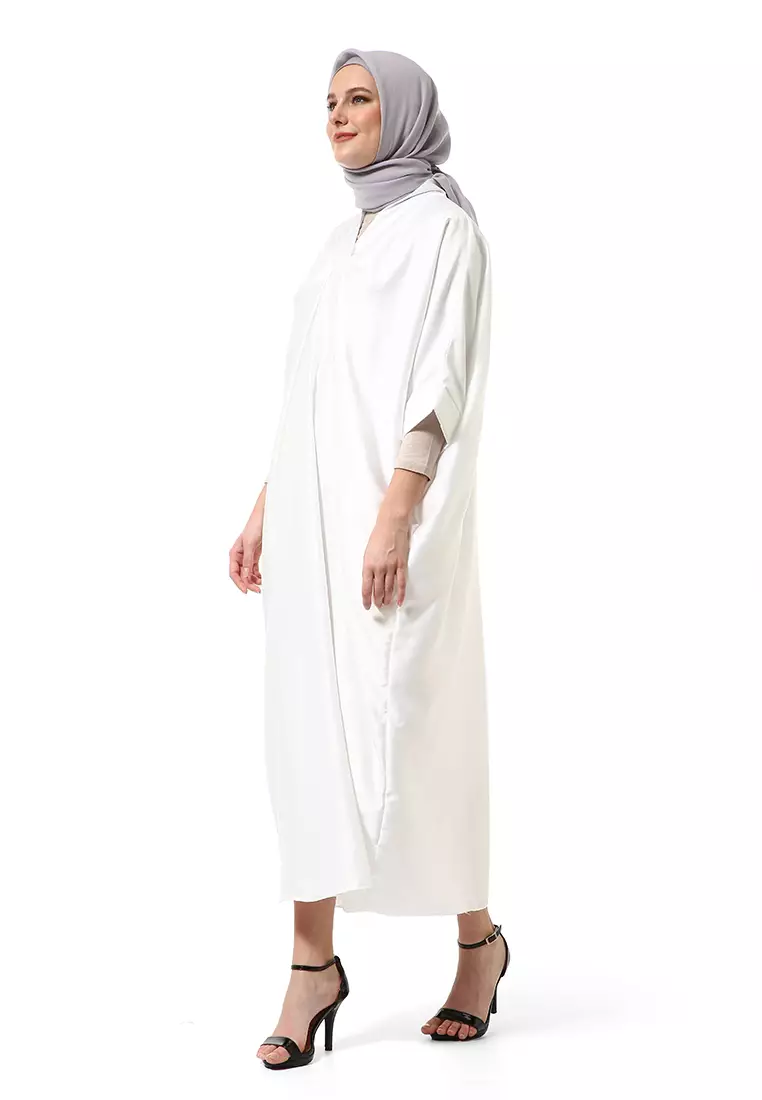 Kahitna Kaftan Pakaian Muslimah Premium Motif Polos High Quality - Putih