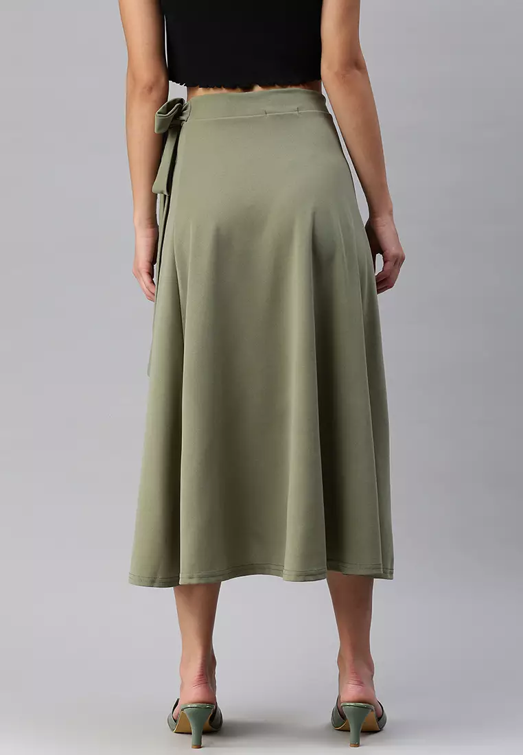 Olive Wrap Style Long Maxi Skirt
