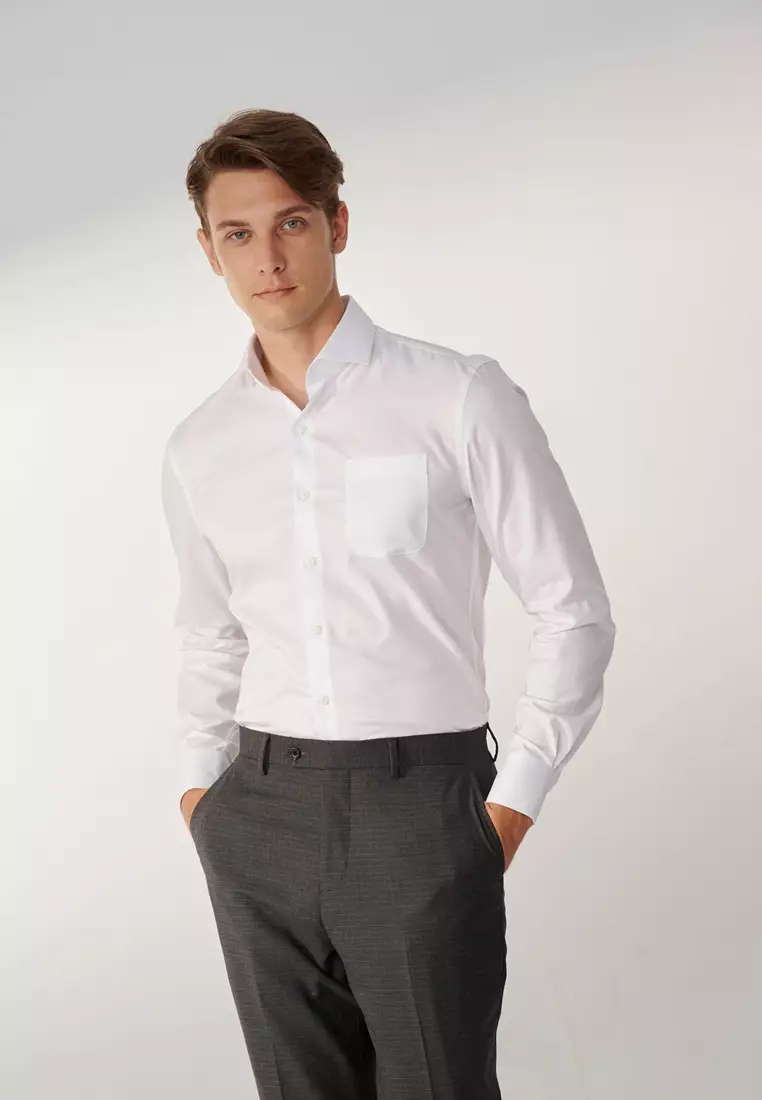 Milano Collection White Textured Slim Fit Shirt