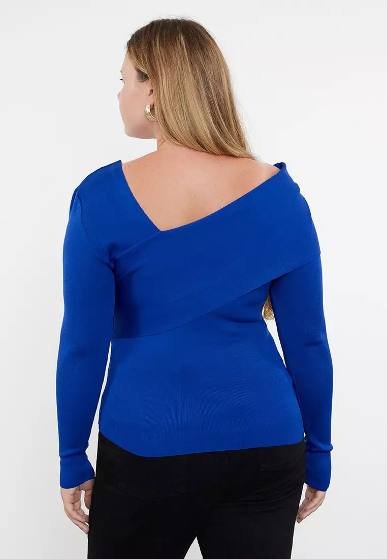 Saks Asymmetrical Collar Body-Hugging Fine Knitwear Sweater Tbbaw24An00018