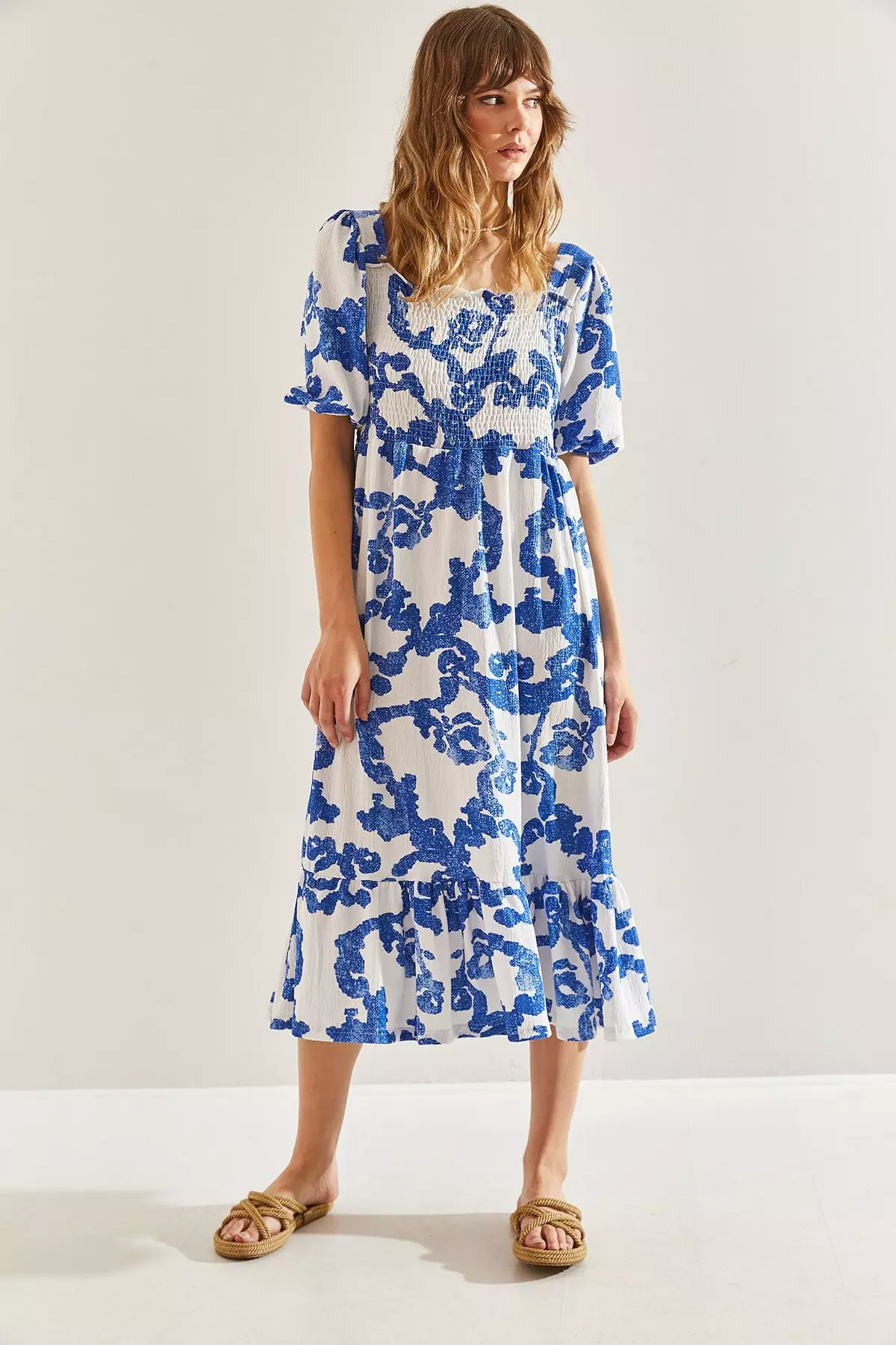 Women's Ruffled Skirt, Square Neck Midi Dress 60251099