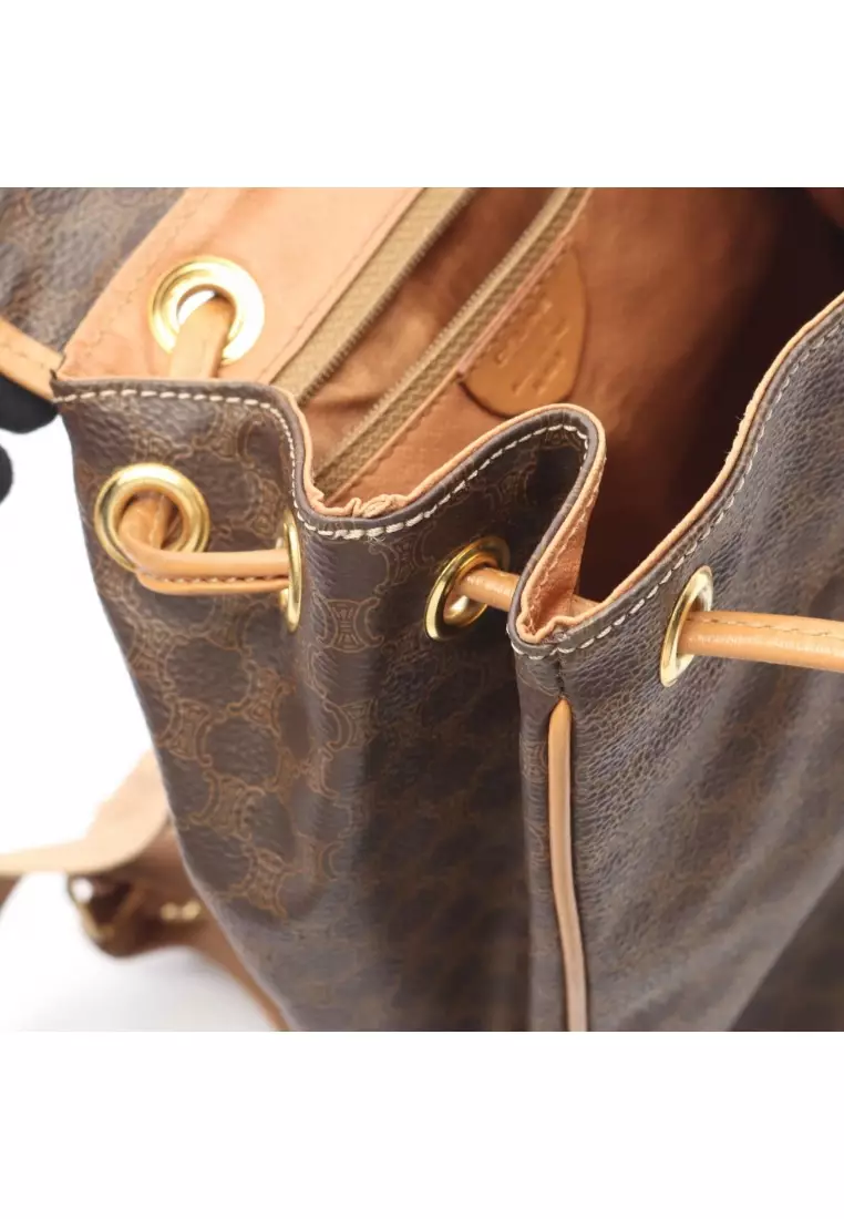 Pre-Loved Celine Macadam Backpack rucksack PVC leather Dark brown light brown