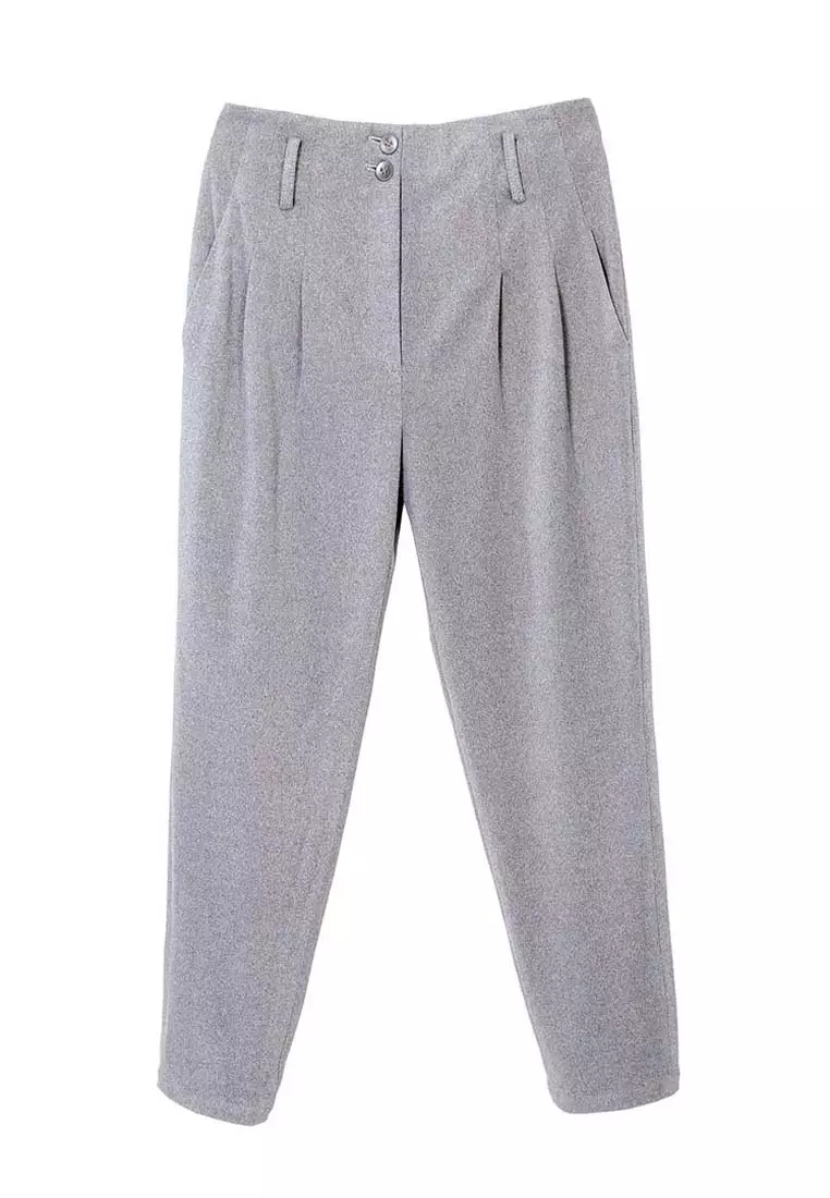 Grey Boyfriend Pants With Fold Over Cuffs