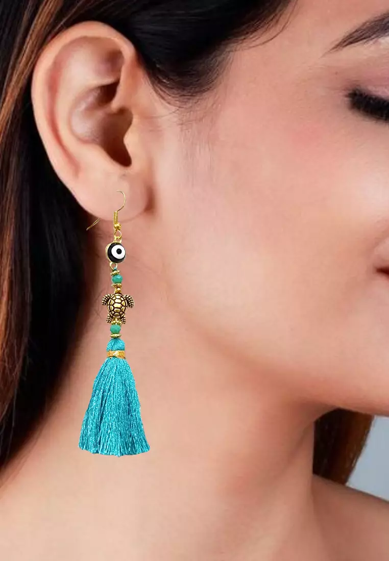 Aksesoris Wanita Evil Eye TurtleTassel Earrings Anting Wanita Turqouise