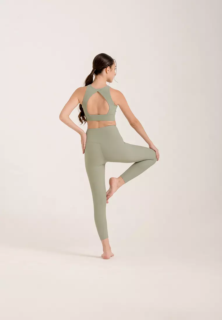 HAPPYFIT PLEATED High Waist Leggings - Sage Green
