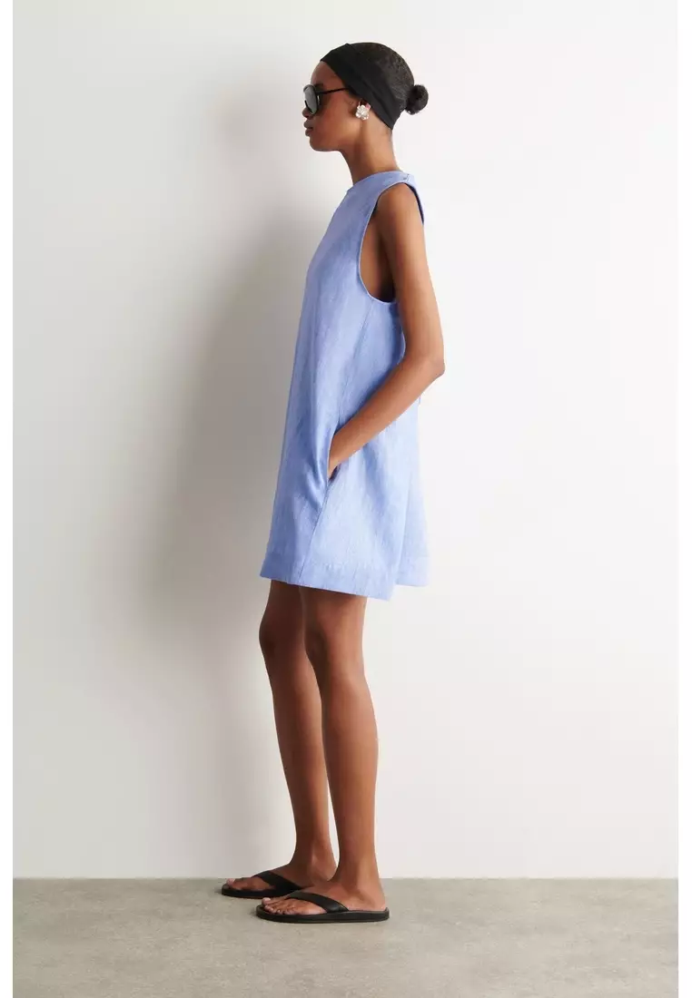 V-NECK OPEN-BACK LINEN MINI DRESS