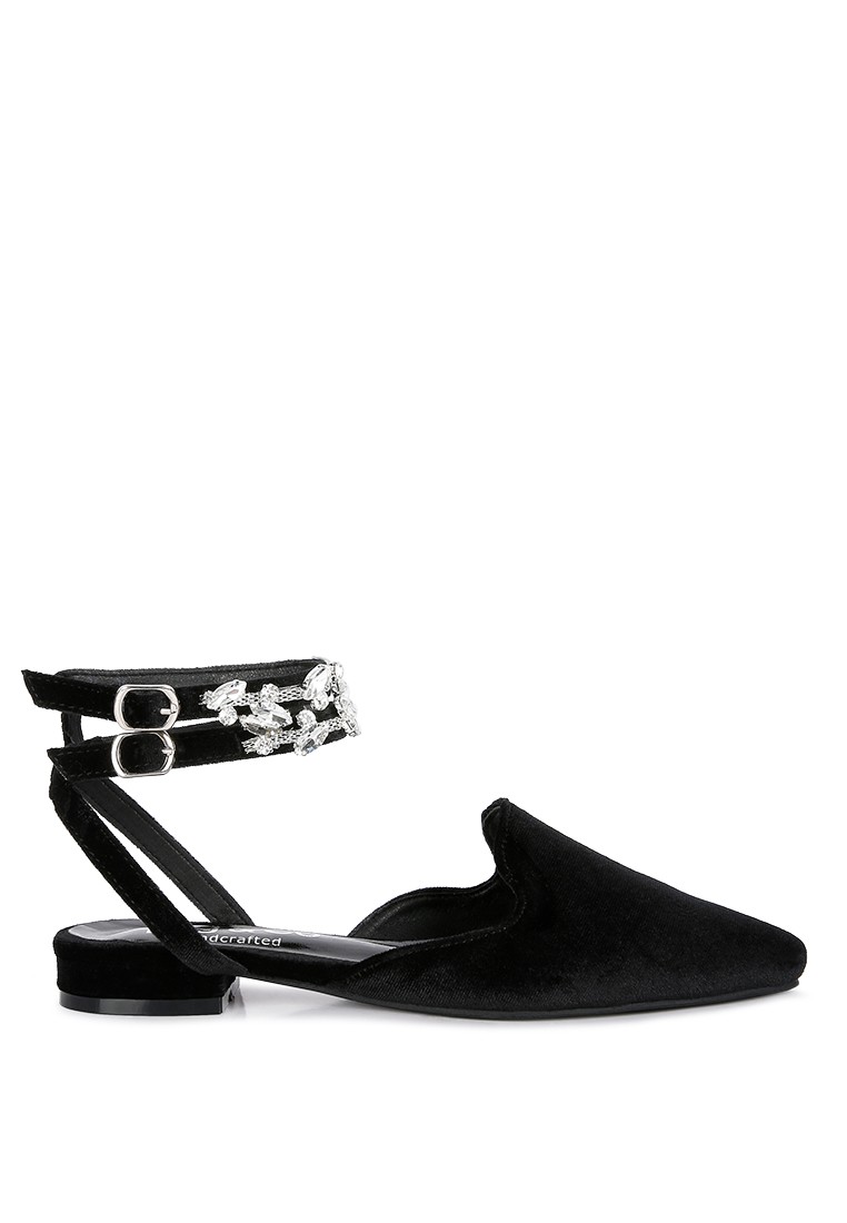 Black Velvet Luxe Jewelled Flat Mules