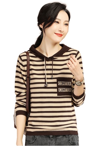 A-IN GIRLS brown and beige Stylish Striped Hooded Sweater 2D098AA308FBCBGS_1