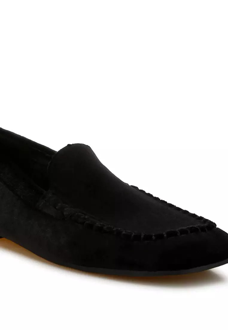Velvet Flat Loafers in Black
