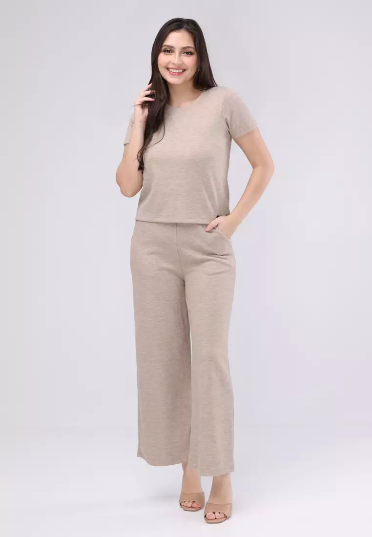 Waffle Riffle Knits Short Sleeves Top W/ Terno Pants